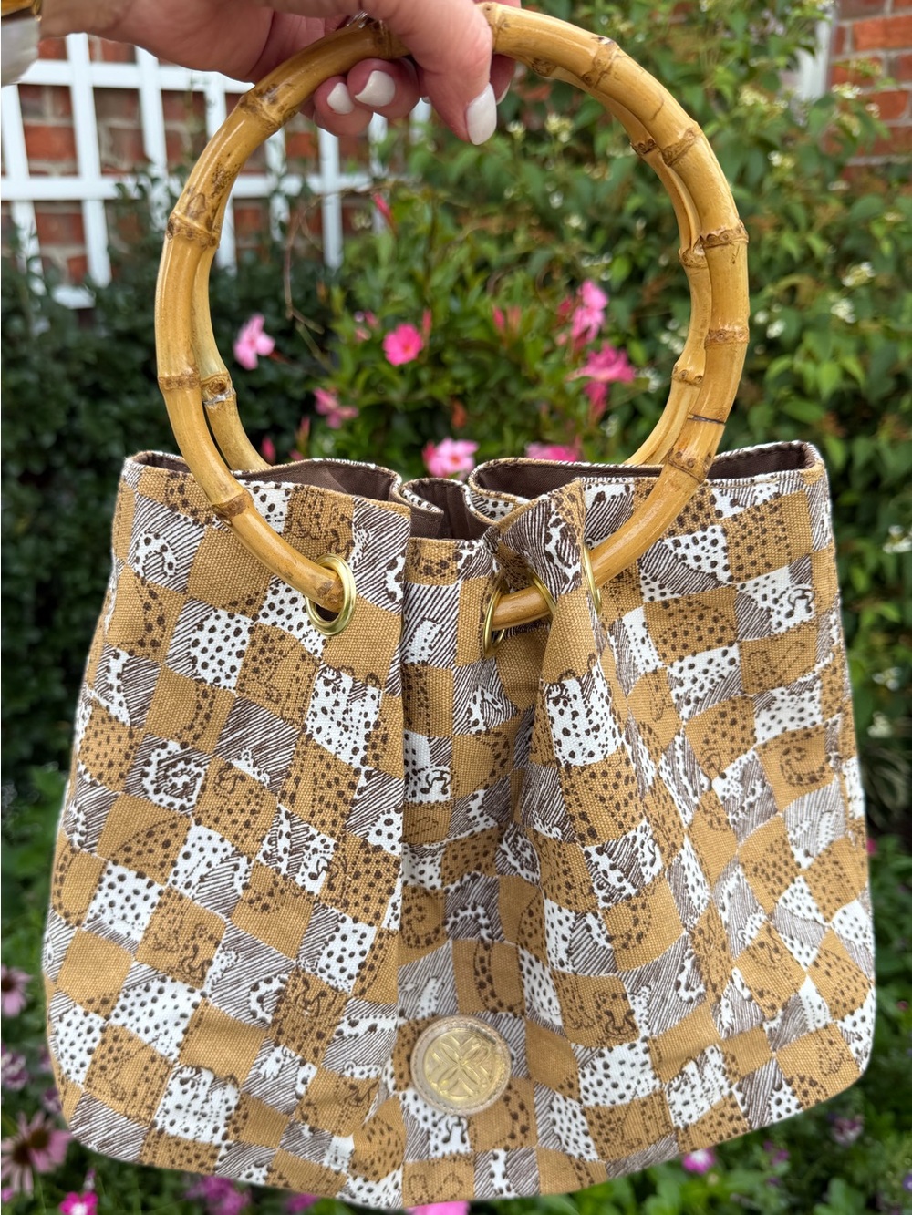 NWT Lilly Pulitzer Bamboo Bag Iced Latte Lil Cheetah Checks - Picture 9 of 16